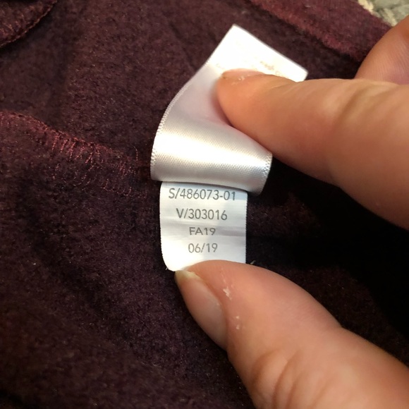 Athleta Tunic Length Hooded Faux Wrap Sweater in Maroon Cowl Neck Tight Knit - Picture 4 of 15